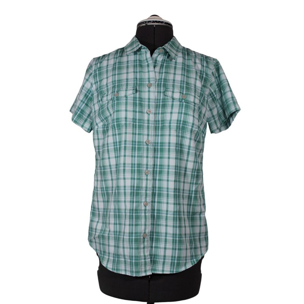 Eddie Bauer women's plaid button front short sleeve performance outdoor shirt XS